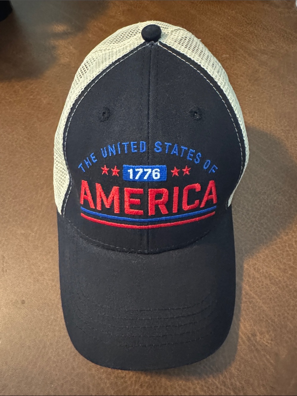 Patriotic "America 1776" Embroidered Trucker Hat - Navy & Khaki